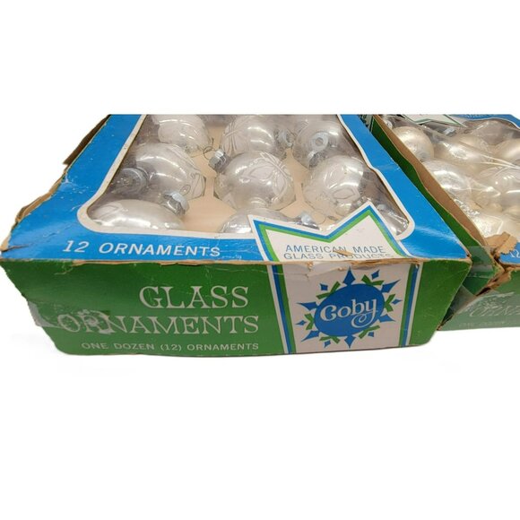 Coby Glass Christmas Ornaments 24 Stenciled Silver Butterfly & Geometric - Picture 2 of 16